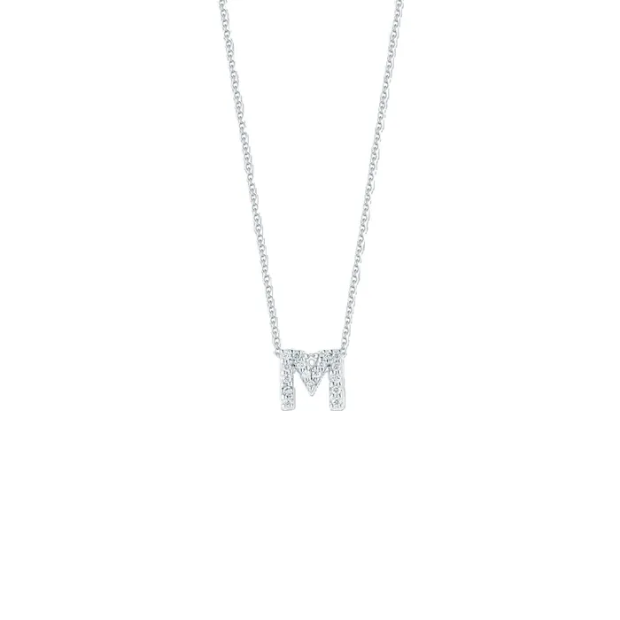 ROBERTO COIN Necklaces 18K WHITE GOLD TINY TREASURES DIAMOND LOVE LETTER “M” NECKLACE