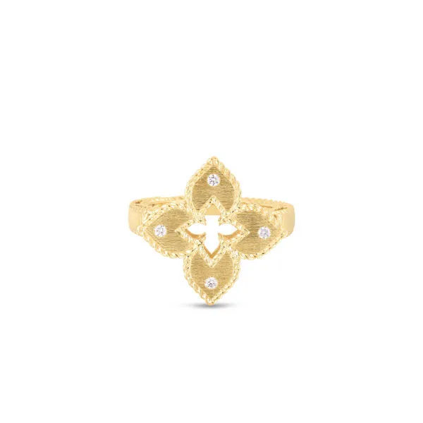 ROBERTO COIN Rings 18K YELLOW GOLD PETITE VENETIAN PRINCESS SATIN DIAMOND ACCENT FLOWER RING