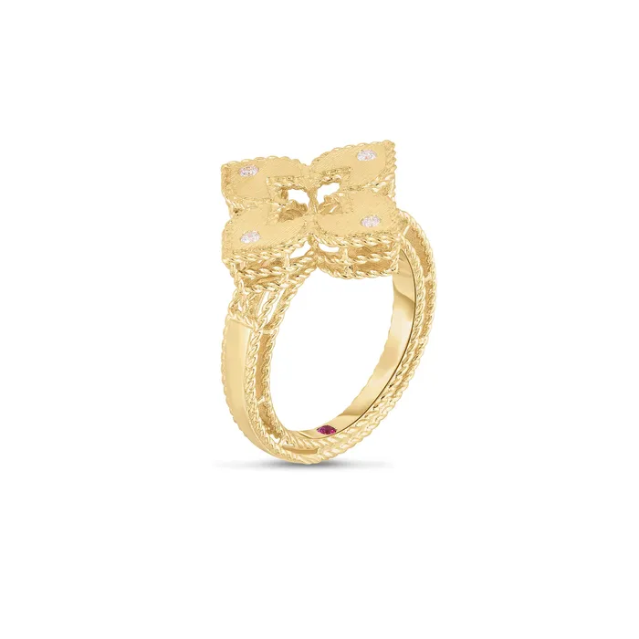 ROBERTO COIN Rings | 18K YELLOW GOLD PETITE VENETIAN PRINCESS SATIN & DIAMOND ACCENT FLOWER RING