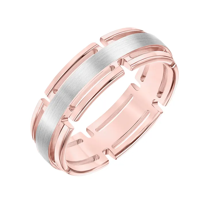 Rose & White Gold Men's Wedding Band | FREDERICK GOLDMAN Rings