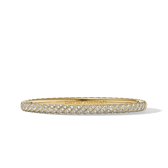 Sculpted Cable Bangle Bracelet in 18K Yellow Gold with Diamonds 4.6mm David Yurman Bracelets