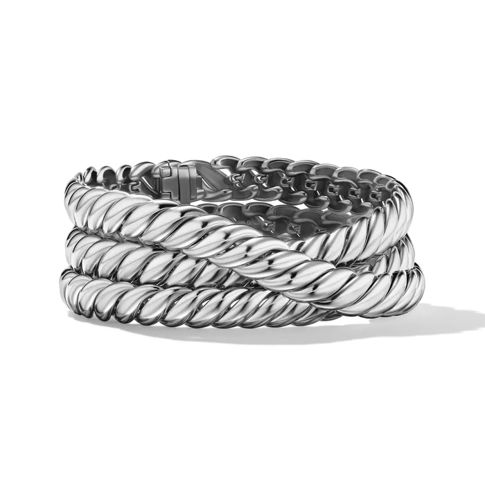 Sculpted Cable Triple Wrap Bracelet in Sterling Silver 8.5mm David Yurman Bracelets