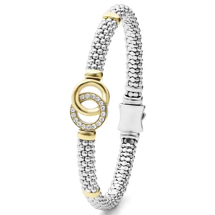 Signature Caviar Two-Tone Interlocking Diamond Caviar Bracelet | 6mm | LAGOS Bracelets