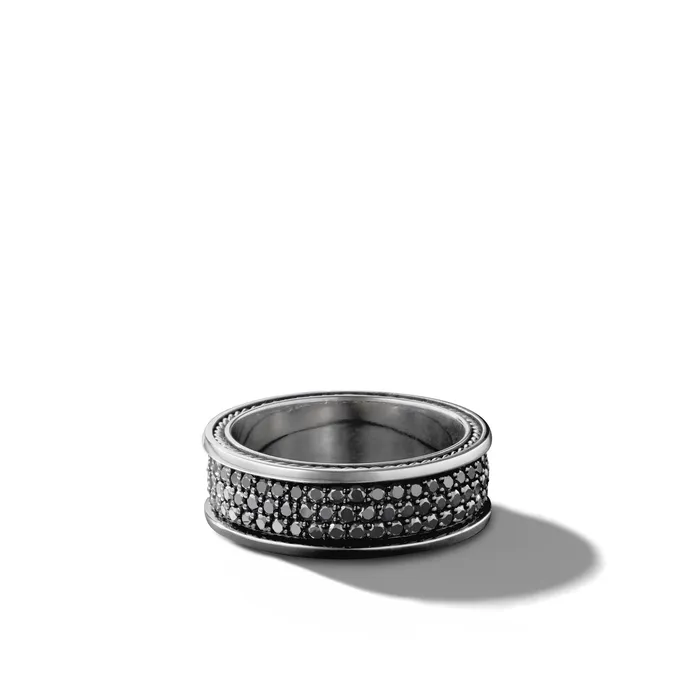 Streamline® Three Row Band Ring in Sterling Silver with Black Diamonds 8.5mm David Yurman Rings