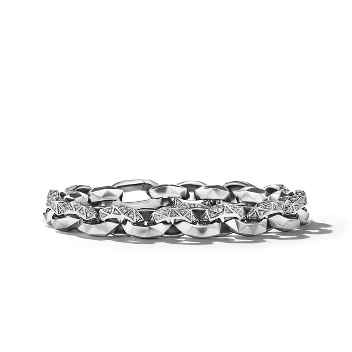 Torqued Faceted Link Bracelet in Sterling Silver with Diamonds 11.6mm David Yurman Bracelets