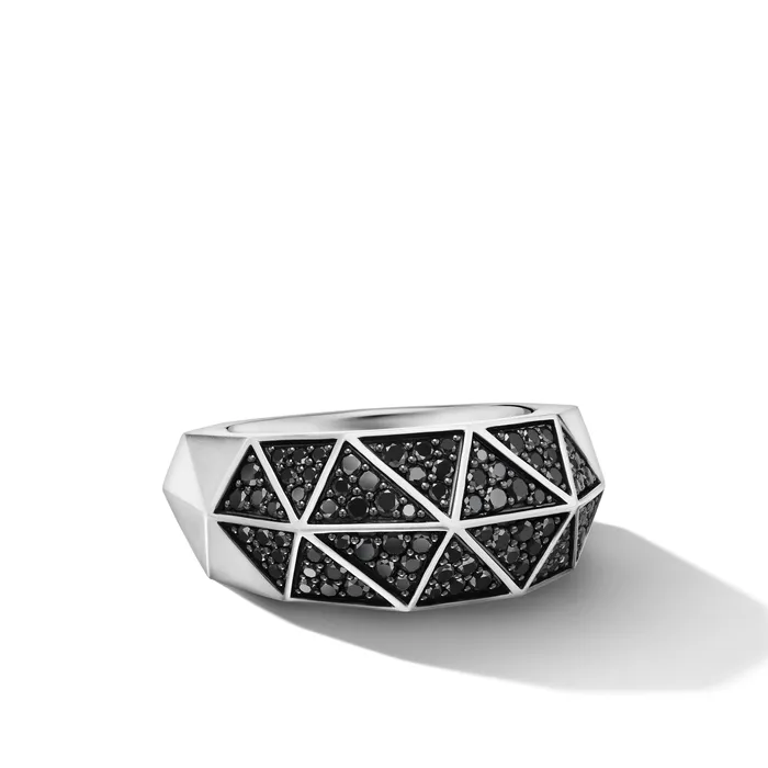 Torqued Faceted Signet Ring in Sterling Silver with Black Diamonds 11.3mm David Yurman Rings