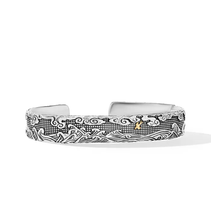 Waves Cuff Bracelet in Sterling Silver with 18K Yellow Gold 12mm David Yurman Bracelets