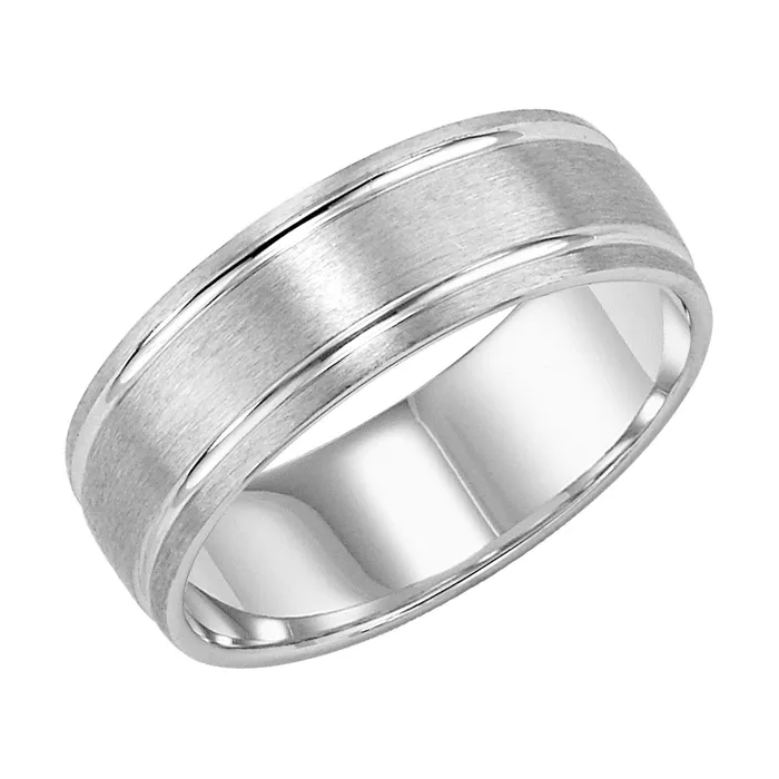 White Gold 7mm Mens Wedding Band FREDERICK GOLDMAN Rings