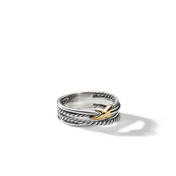 X Crossover Band Ring in Sterling Silver with 18K Yellow Gold 6mm David Yurman Rings