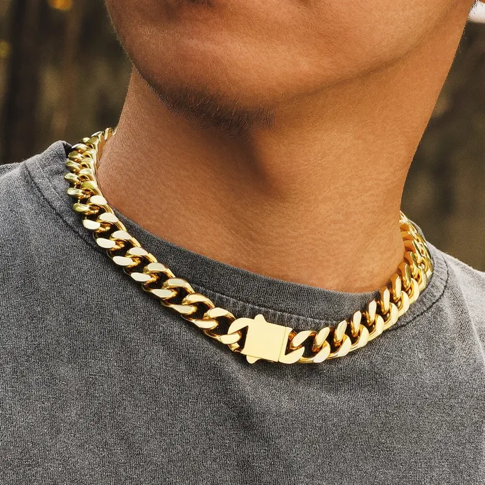 12mm Curb Cuban Link Chain in 18K Gold KRKC Pre-Styled Sets