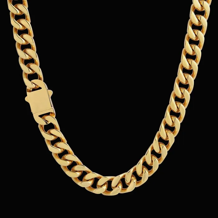 12mm Curb Cuban Link Chain in 18K Gold | KRKC Pre-Styled Sets