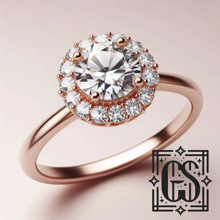 14k Rose Gold Moissanite Halo Engagement Ring Gold Moissanite Halo Ring Engagement Ring Moissanite Ring Rose Gold FL LLC Rings