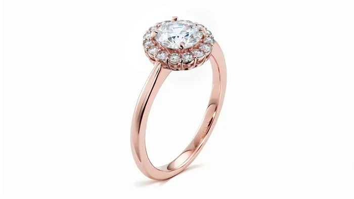 14k Rose Gold Moissanite Halo Engagement Ring Gold Moissanite Halo Ring Engagement Ring Moissanite Ring Rose Gold | FL LLC Rings