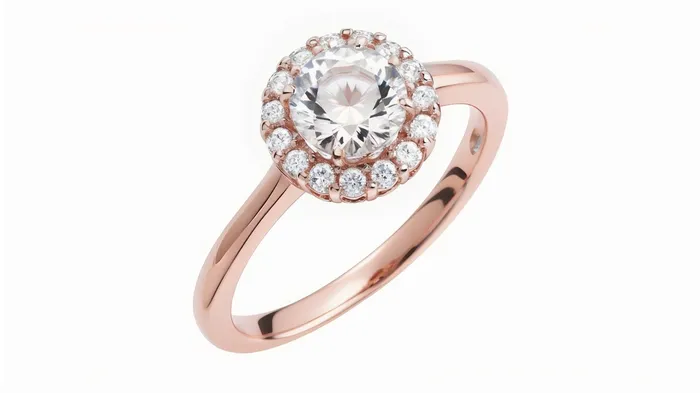 14k Rose Gold Moissanite Halo Engagement Ring Gold Moissanite Halo Ring Engagement Ring Moissanite Ring Rose Gold | FL LLC Rings