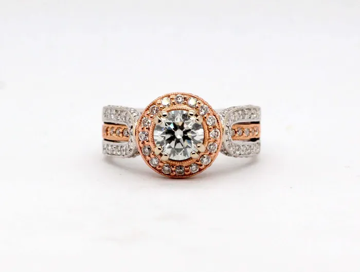 14K Two Tone 1.76 Cttw Diamond Halo Engagement Ring FULLERS PURCHASE FROM PUBLIC Rings