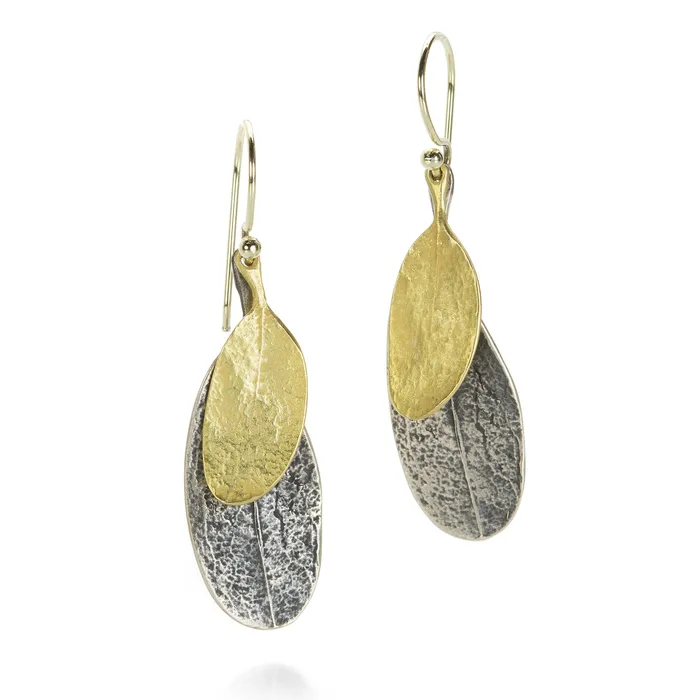 18k and Oxidized Silver Double Leaf Earrings John Iversen Earrings