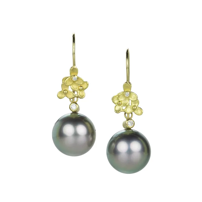 18k Gray Pearl Drop Earrings Barbara Heinrich Earrings