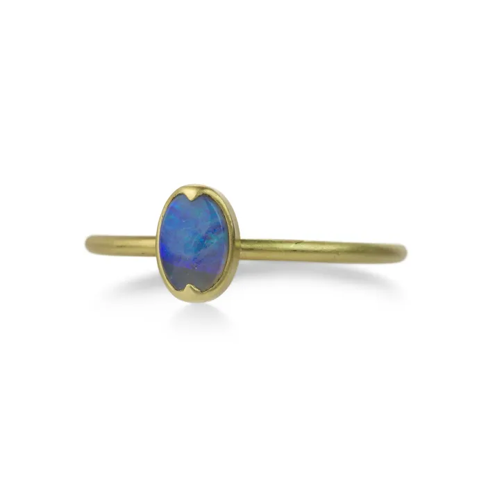 18k Small Oval Australian Opal Ring | Gabriella Kiss Rings