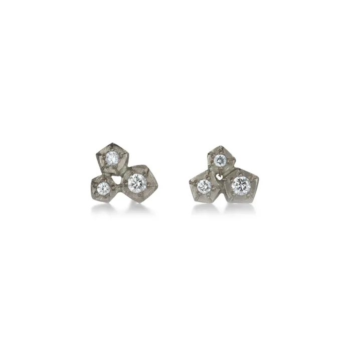 18k White Gold Triple Rock Studs Annie Fensterstock Pre-Styled Sets