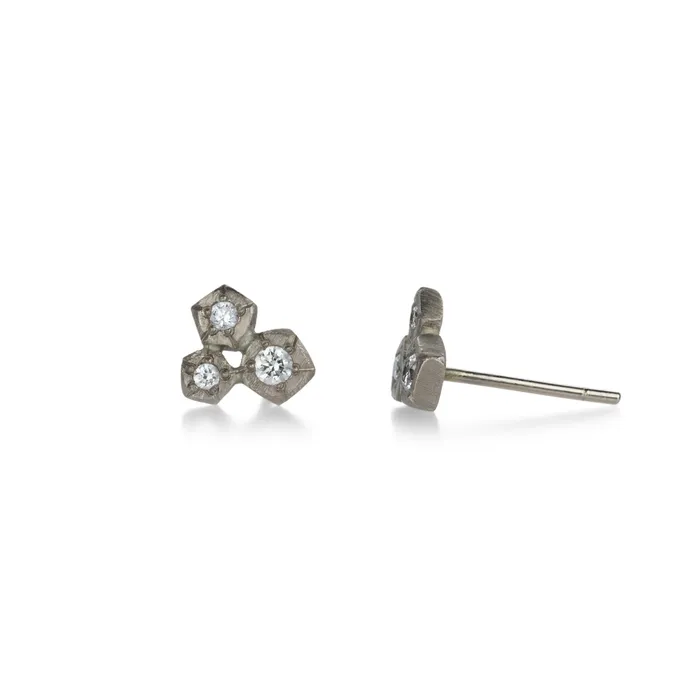 18k White Gold Triple Rock Studs | Annie Fensterstock Pre-Styled Sets