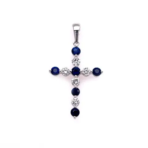 18KW Sapphire and Diamond Cross Pendant PINK DIAMOND INC Necklaces