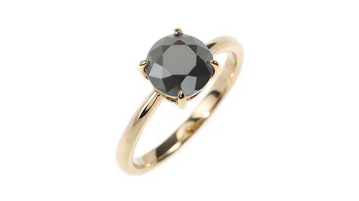 2ct Round Black Diamond Engagement Ring Solitaire Yellow Gold Black Diamond Round 2 Carat Minimalist Organic Black Diamond Ring Yellow Gold | FL LLC Rings