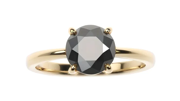 2ct Round Black Diamond Engagement Ring Solitaire Yellow Gold Black Diamond Round 2 Carat Minimalist Organic Black Diamond Ring Yellow Gold | FL LLC Rings