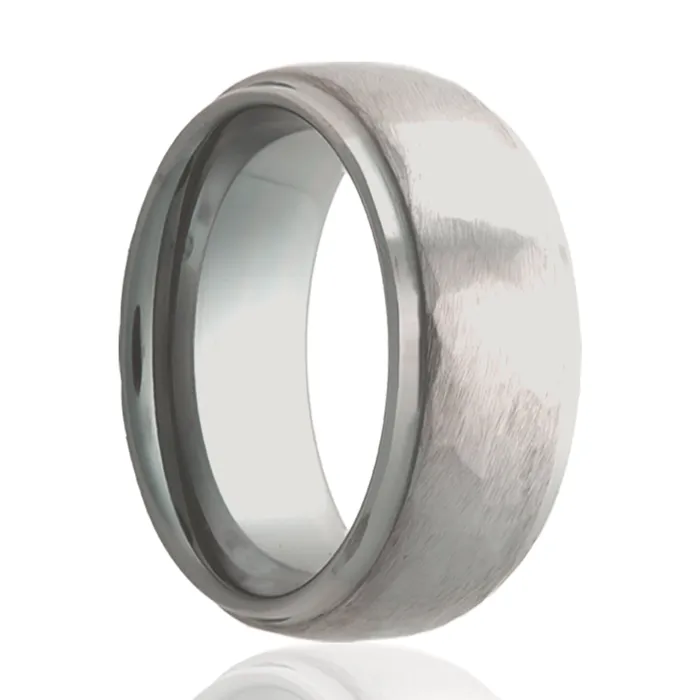 8mm Tungsten Carbide dome step edge Hammer finish ring HEAVY STONE RINGS Rings