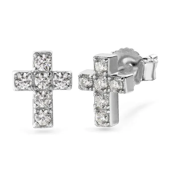 925 Sterling Silver Diamond Cross Stud Earrings for Men YiWuJinAo Earrings