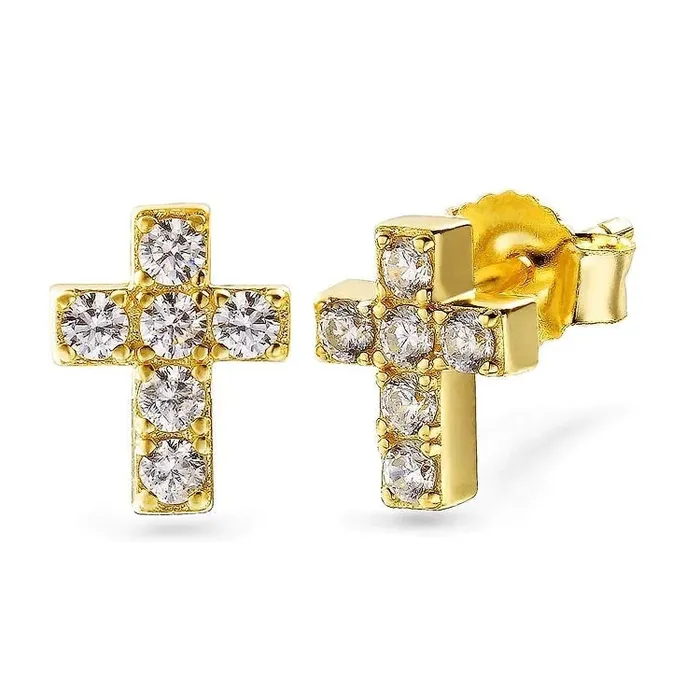 925 Sterling Silver Diamond Cross Stud Earrings for Men | YiWuJinAo Earrings