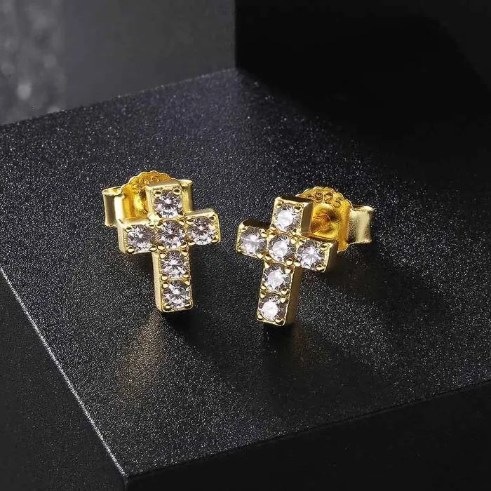 925 Sterling Silver Diamond Cross Stud Earrings for Men | YiWuJinAo Earrings