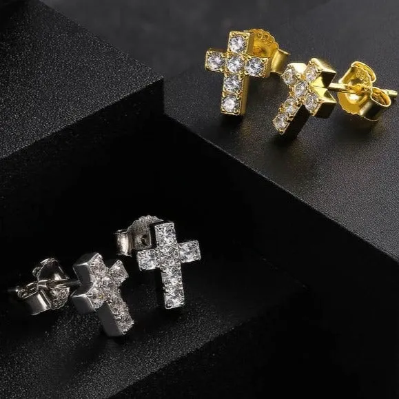 925 Sterling Silver Diamond Cross Stud Earrings for Men | YiWuJinAo Earrings