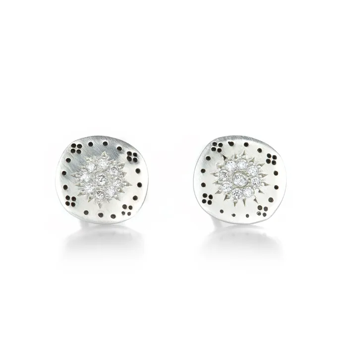 Adel Chefridi Charm Necklaces Silver Cluster Diamond Studs