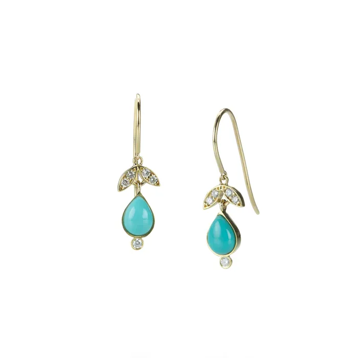 Alexis Kletjian Turquoise and Diamond Lotus Earrings Earrings