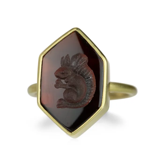 Almandine Garnet Squirrel Intaglio Ring Gabriella Kiss Rings