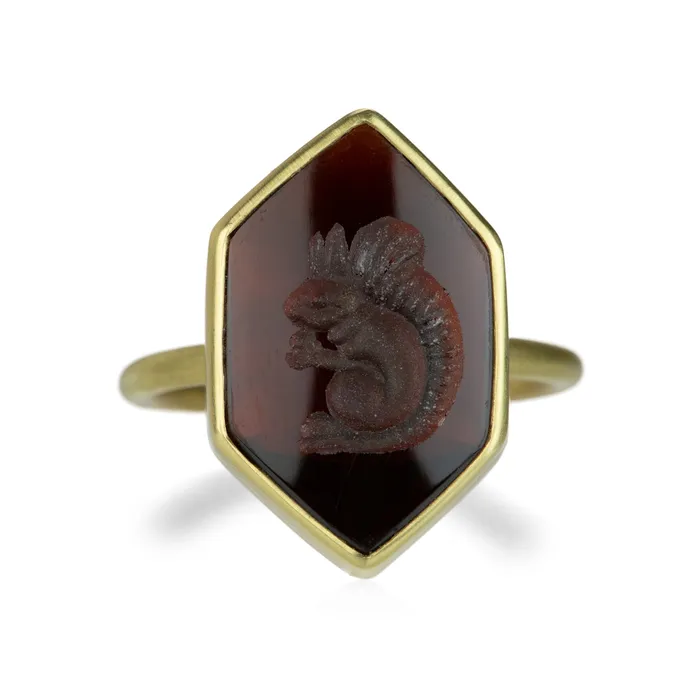 Almandine Garnet Squirrel Intaglio Ring | Gabriella Kiss Rings