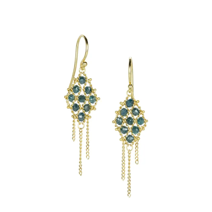 Amali Earrings Blue Diamond and Gold Textile Earrings