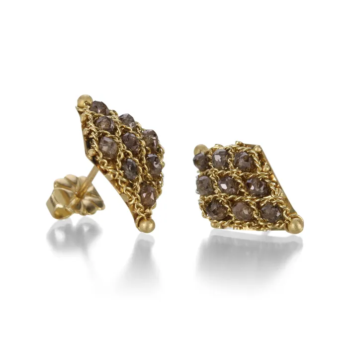 Amali Earrings Champagne Diamond Textile Stud Earrings