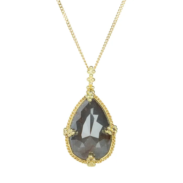 Amali Necklaces Dark Gray Teardrop Diamond Pendant Necklace