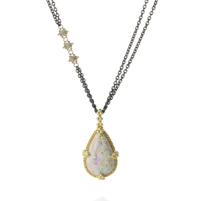 Amali Necklaces Mexican Opal and Silver Diamond Necklace