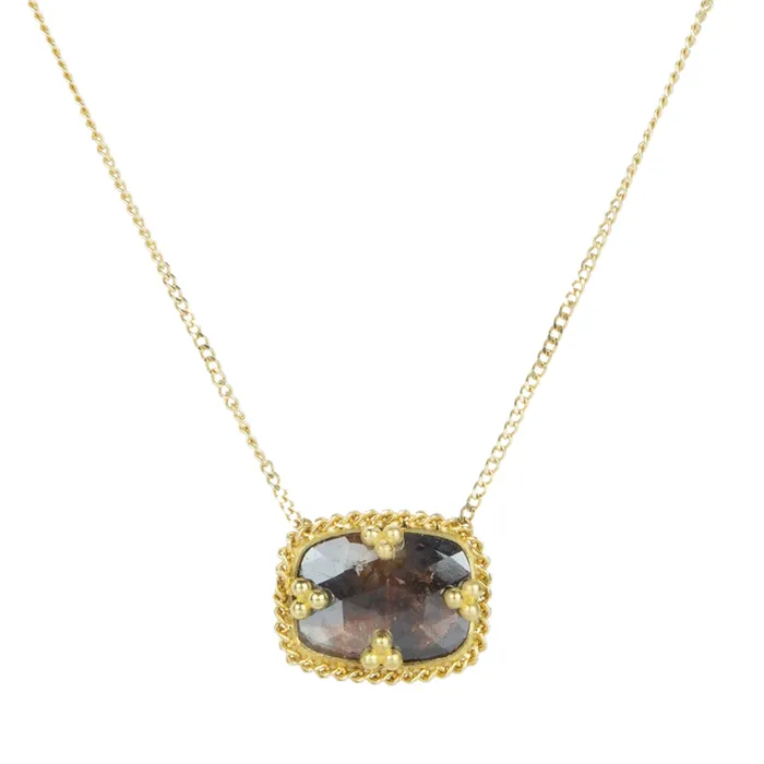 Amali Necklaces Rectangular Brown Diamond Pendant Necklace