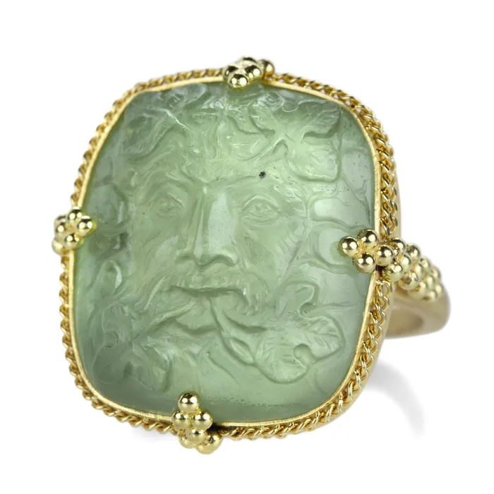 Amali Rings 18k Carved Green Man Beryl Ring