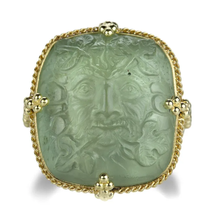 Amali Rings | 18k Carved Green Man Beryl Ring