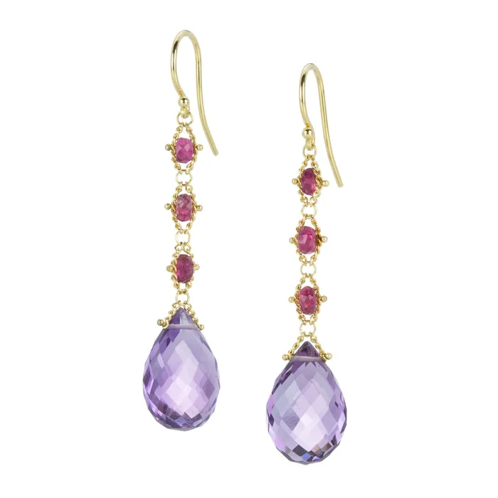 Amethyst and Tourmaline Woven Earrings Amali Earrings