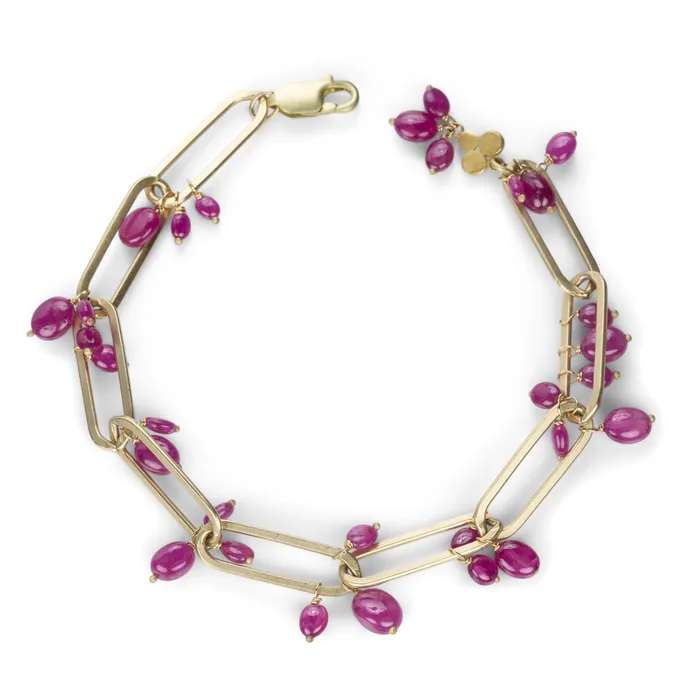 Ananda Khalsa Bracelets Paperclip Bracelet with Ruby Bead Clusters