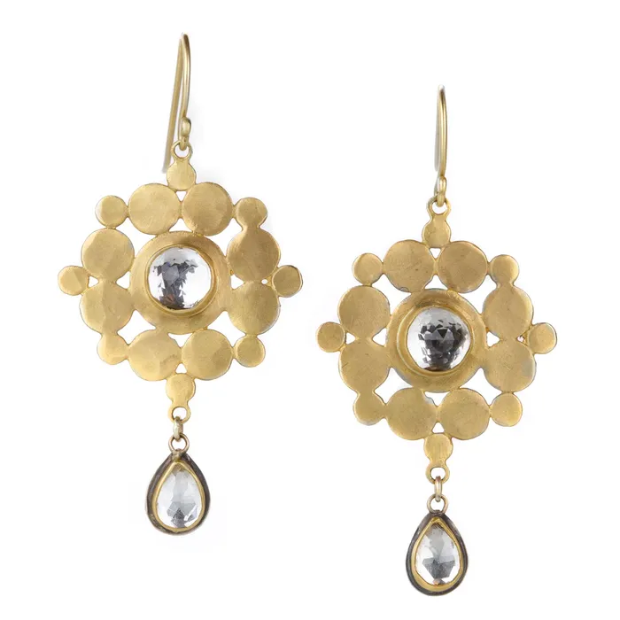 Ananda Khalsa Earrings Mandala Drop Earrings with White Topaz