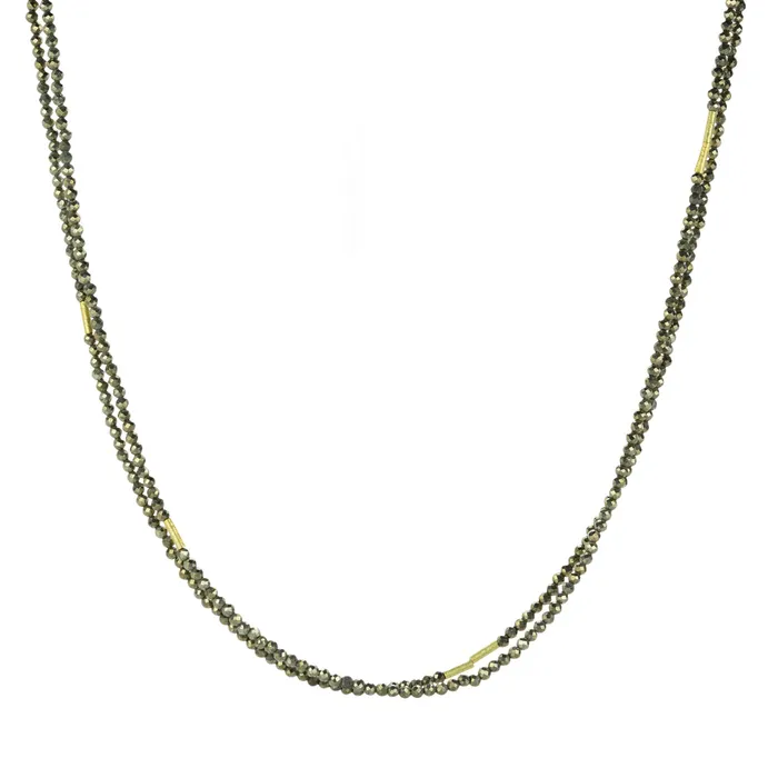 Ananda Khalsa Necklaces Beaded Pyrite Necklace with Gold Tube Beads