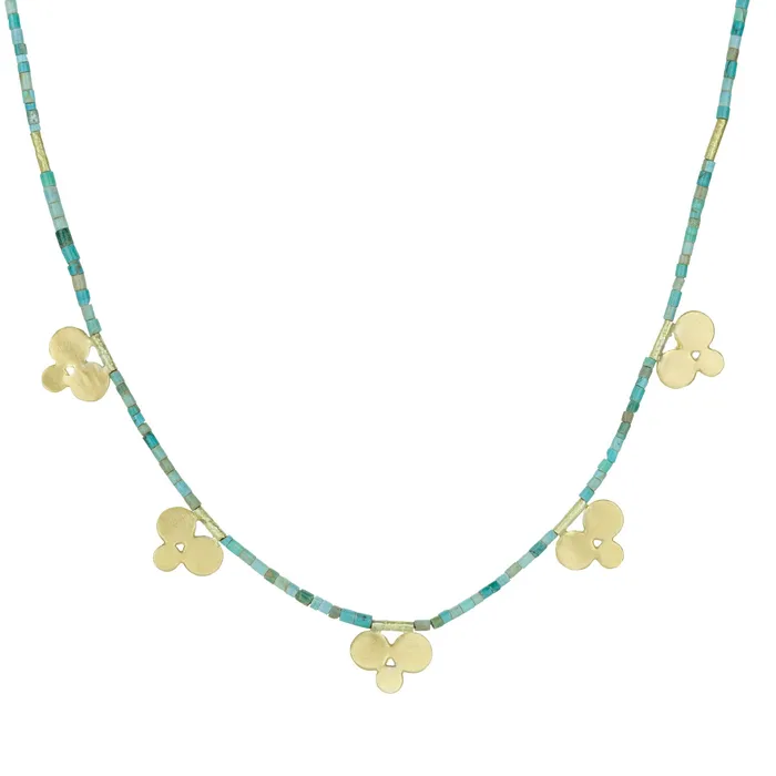 Ananda Khalsa Necklaces Green Turquoise Necklace with Trio Charms