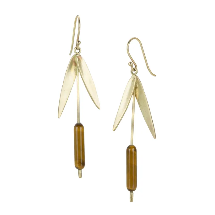 Annette Ferdinandsen Earrings 14k Yellow Gold Tigers Eye Cattail Earrings