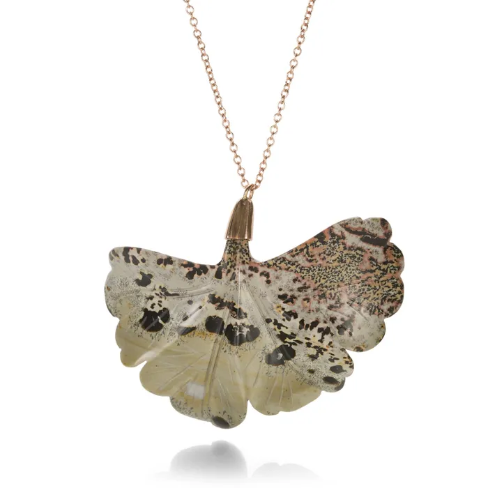 Annette Ferdinandsen Necklaces Painted Jasper Ginkgo Leaf Necklace